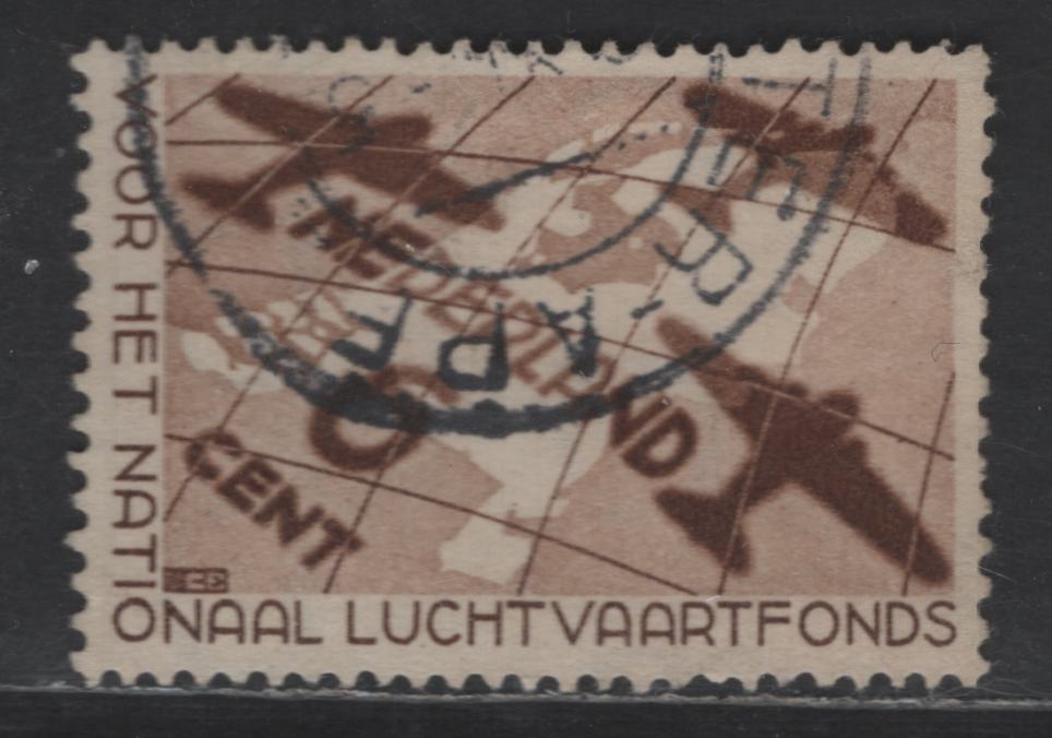 Lot 300 Netherlands SC#B81 6c + 4c Brown Netherlands Map, DC-3 Planes, 1935 Semi Postal Issue, A VFOG Single