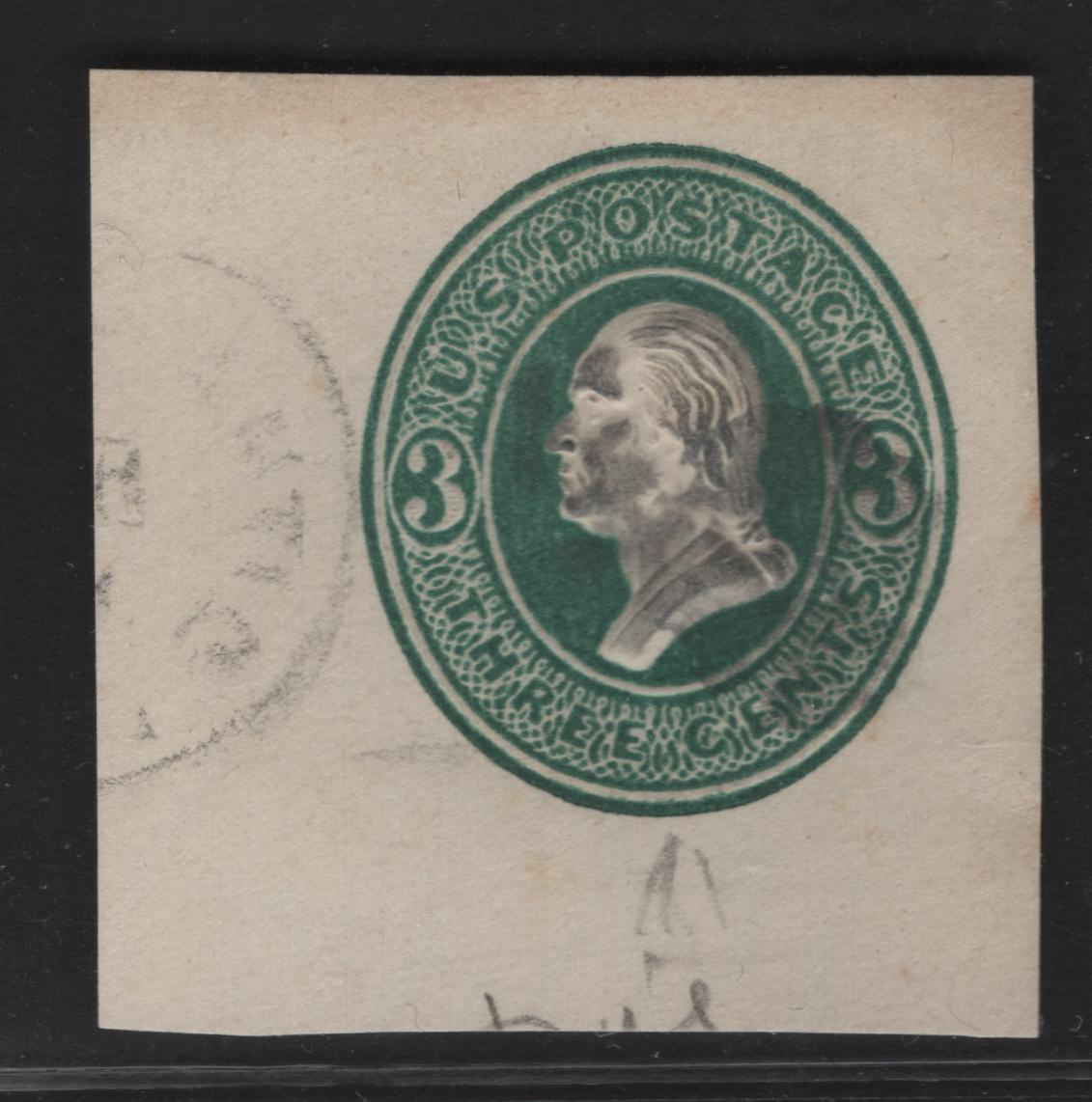 Lot 30 United States SC#U159 3c Green Franklin, 1874-1886 Seventh Nesbitt Issue, A Very Fine Used Single, White Paper, Long, Thin 3's