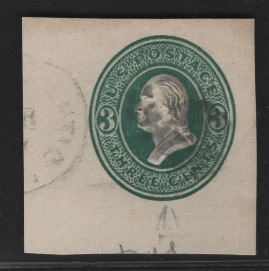United States SC#U159 3c Green Franklin, 1874-1886 Seventh Nesbitt Issue, A Very Fine Used Single, White Paper, Long, Thin 3's
