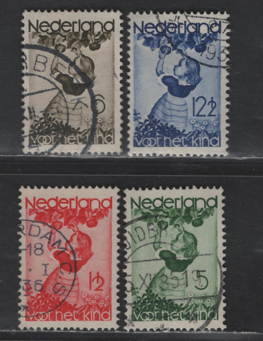 Lot 301 Netherlands SC#B82-B85 1.5c+1.5c - 12.5c+3.5c Crimson - Ultramarine Girl Picking Apple, 1935 Semi Postal Issue, 4 Very Fine Used Singles