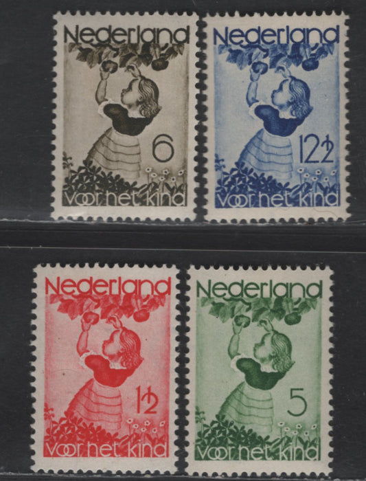 Lot 302 Netherlands SC#B82-B85 1.5c+1.5c - 12.5c+3.5c Crimson - Ultramarine Girl Picking Apple, 1935 Semi Postal Issue, 4 VFOG Singles