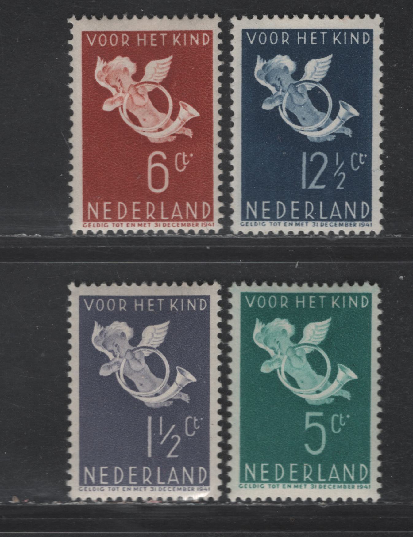 Lot 305 Netherlands SC#B90-B93 1.5c+1.5c - 12.5c+3.5c Lilac Gray - Indigo Cherub, 1936 Semi Postal Issue, 4 VFOG Singles