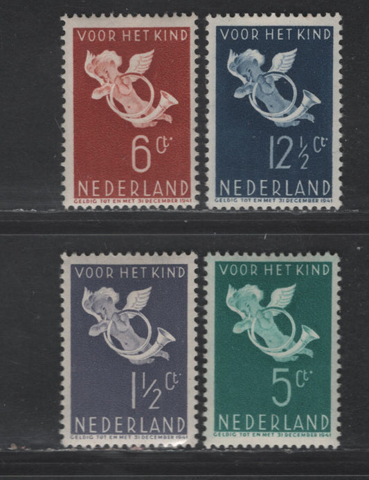Lot 305 Netherlands SC#B90-B93 1.5c+1.5c - 12.5c+3.5c Lilac Gray - Indigo Cherub, 1936 Semi Postal Issue, 4 VFOG Singles