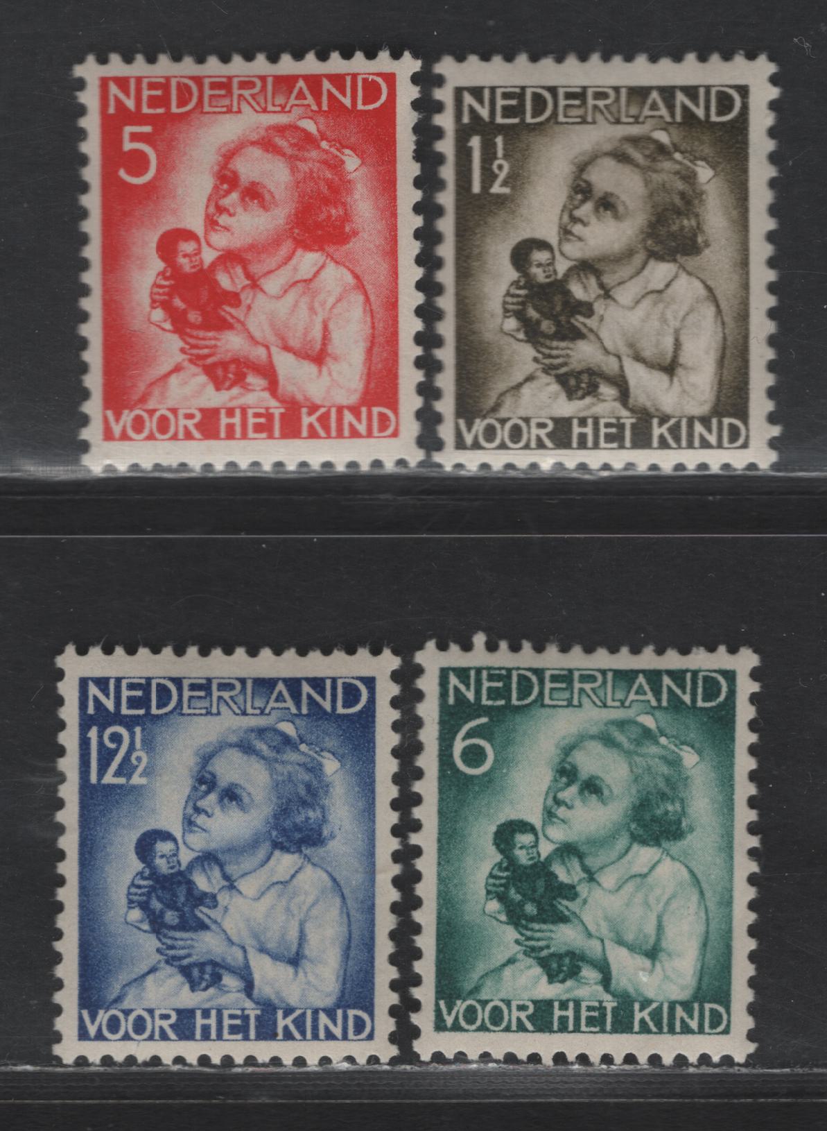 Lot 316 Netherlands SC#B73-B76 1.5c+1.5c - 12.5c+3.5c Olive - Ultramarine Poor Child, 1934 Semi Postal Issue, 4 VFOG Singles