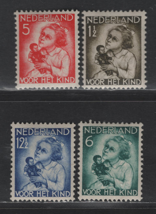 Lot 316 Netherlands SC#B73-B76 1.5c+1.5c - 12.5c+3.5c Olive - Ultramarine Poor Child, 1934 Semi Postal Issue, 4 VFOG Singles