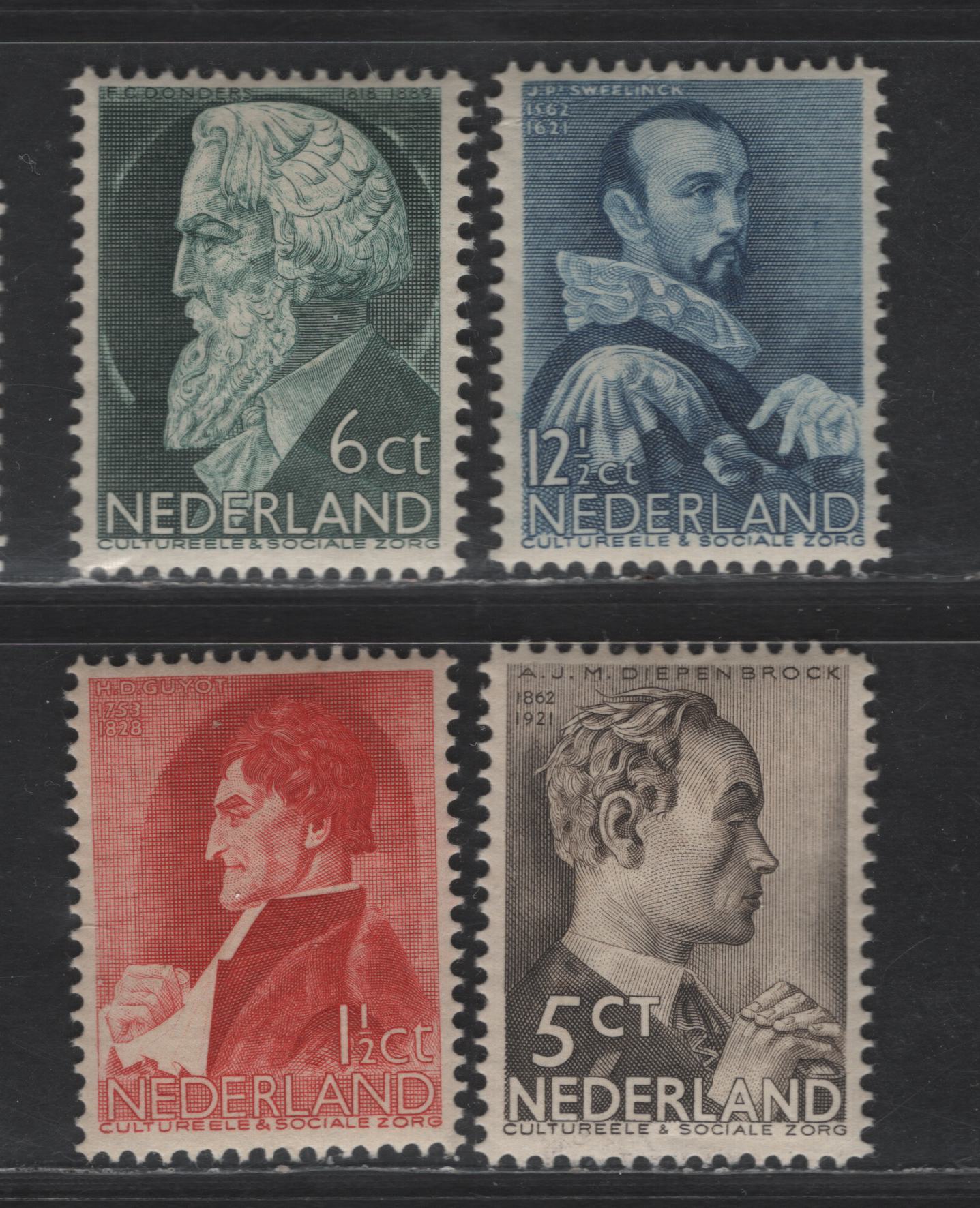Lot 317 Netherlands SC#B77-B80 1.5c+1.5c - 12.5c+3.5c Dark Carmine - Deep Blue Henri D Guyot - J.P. Sweelinck, 1935 Semi Postal Issue, 4 VFOG Singles