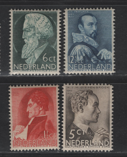 Lot 317 Netherlands SC#B77-B80 1.5c+1.5c - 12.5c+3.5c Dark Carmine - Deep Blue Henri D Guyot - J.P. Sweelinck, 1935 Semi Postal Issue, 4 VFOG Singles