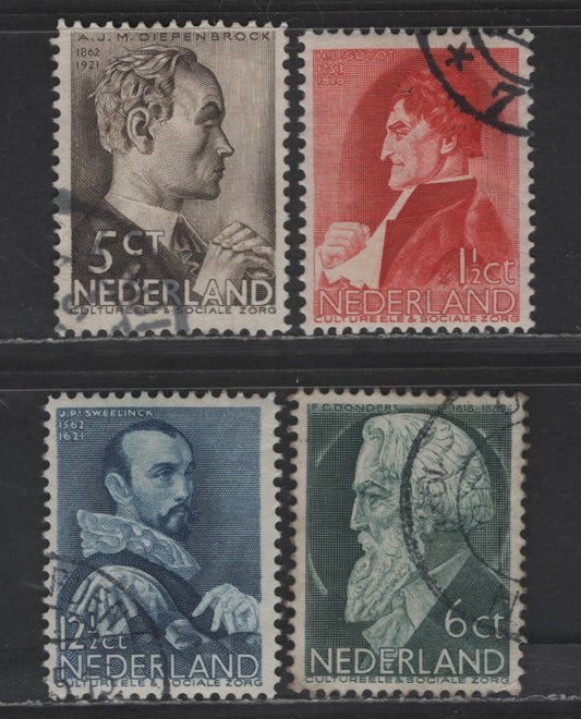 Lot 318 Netherlands SC#B77-B80 1.5c+1.5c - 12.5c+3.5c Dark Carmine - Deep Blue Henri D Guyot - J.P. Sweelinck, 1935 Semi Postal Issue, 4 Very Fine Used Singles
