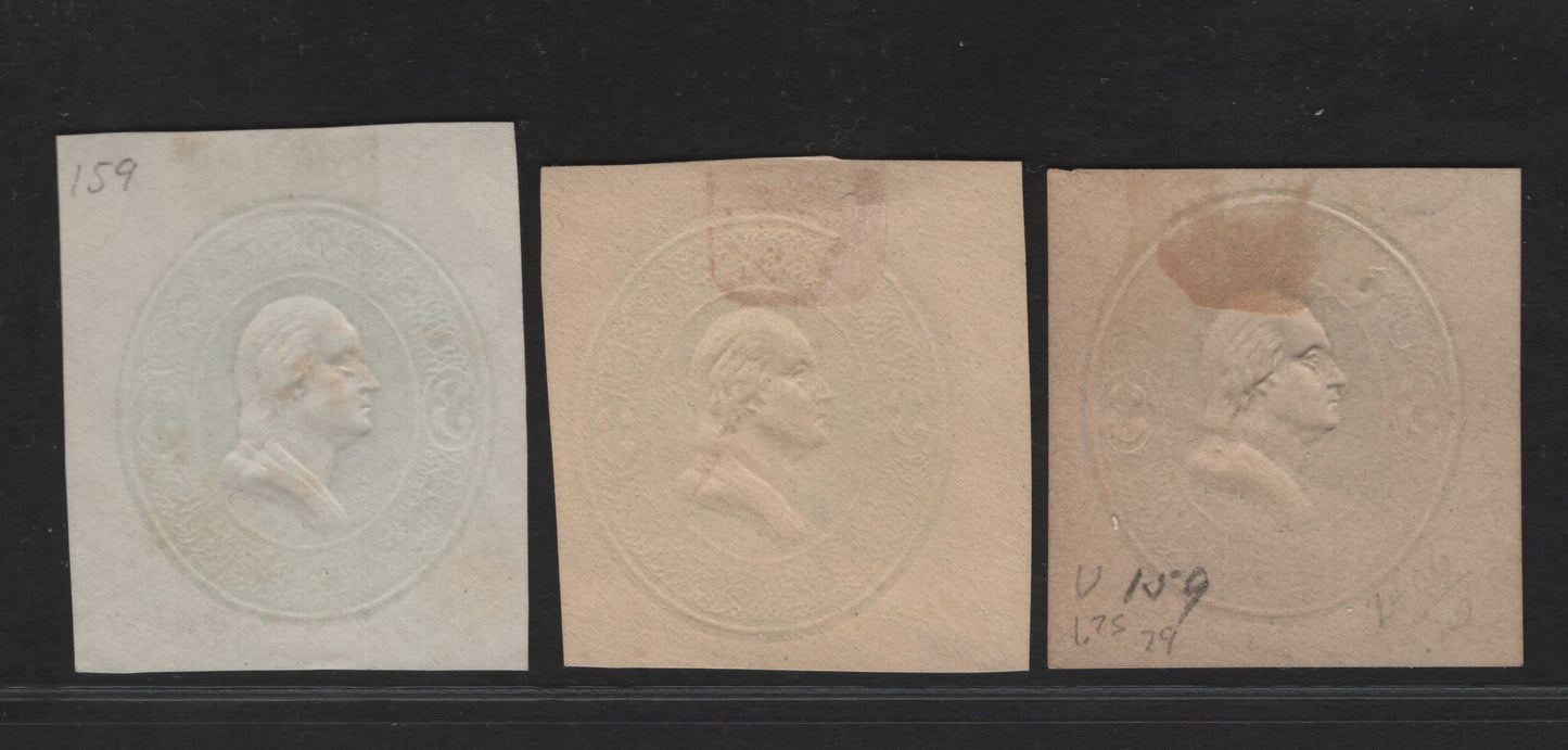 Lot 32 United States SC#U159, U161 3c Green & Dark Green Franklin, 1874-1886 Plimpton Issue, 3 Fine Used Singles, White & Cream Papers