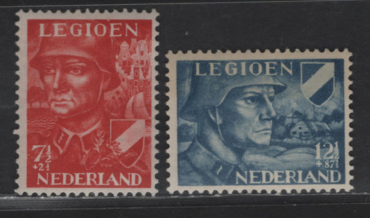 Lot 323 Netherlands SC#B144-B145 7.5c+2.5c - 12.5c+87.5c Dark Red - Ultramarine Legionary, 1942 Semi Postal Issue, 2 VFNH Singles