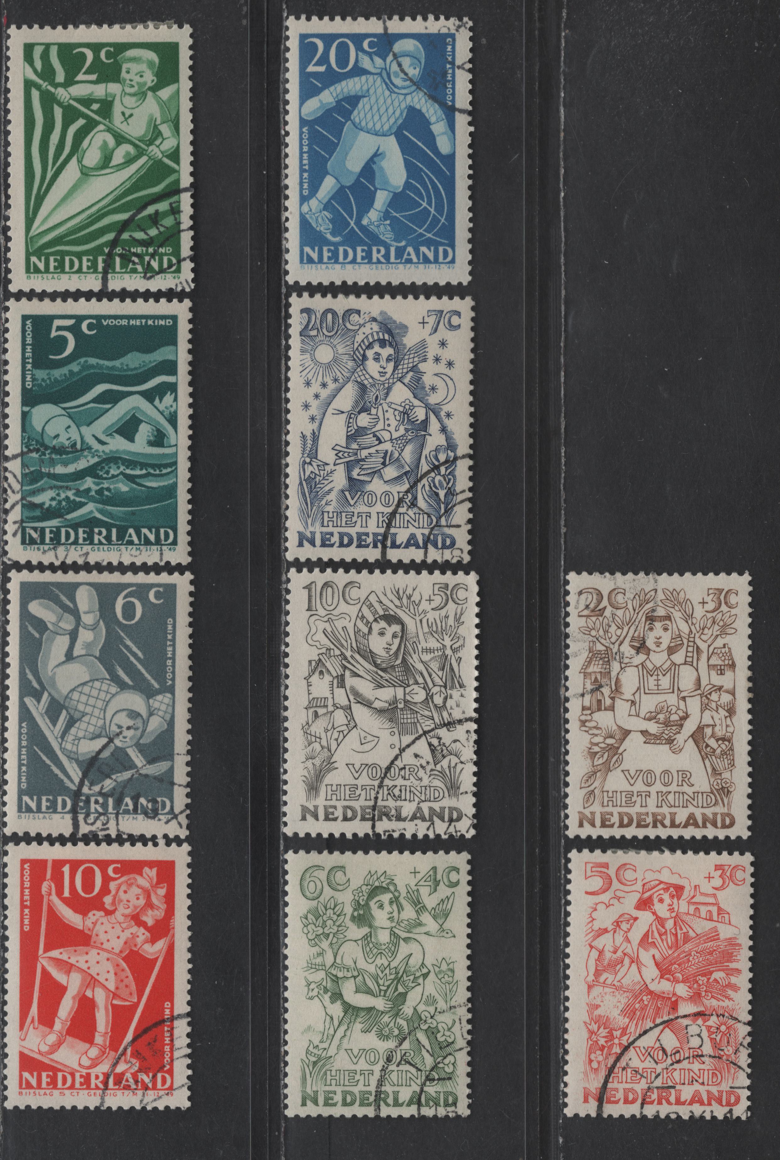 Lot 331 Netherlands SC#B189-B193, B203-B207 2c+2c -20c+7c Yellow Green ...