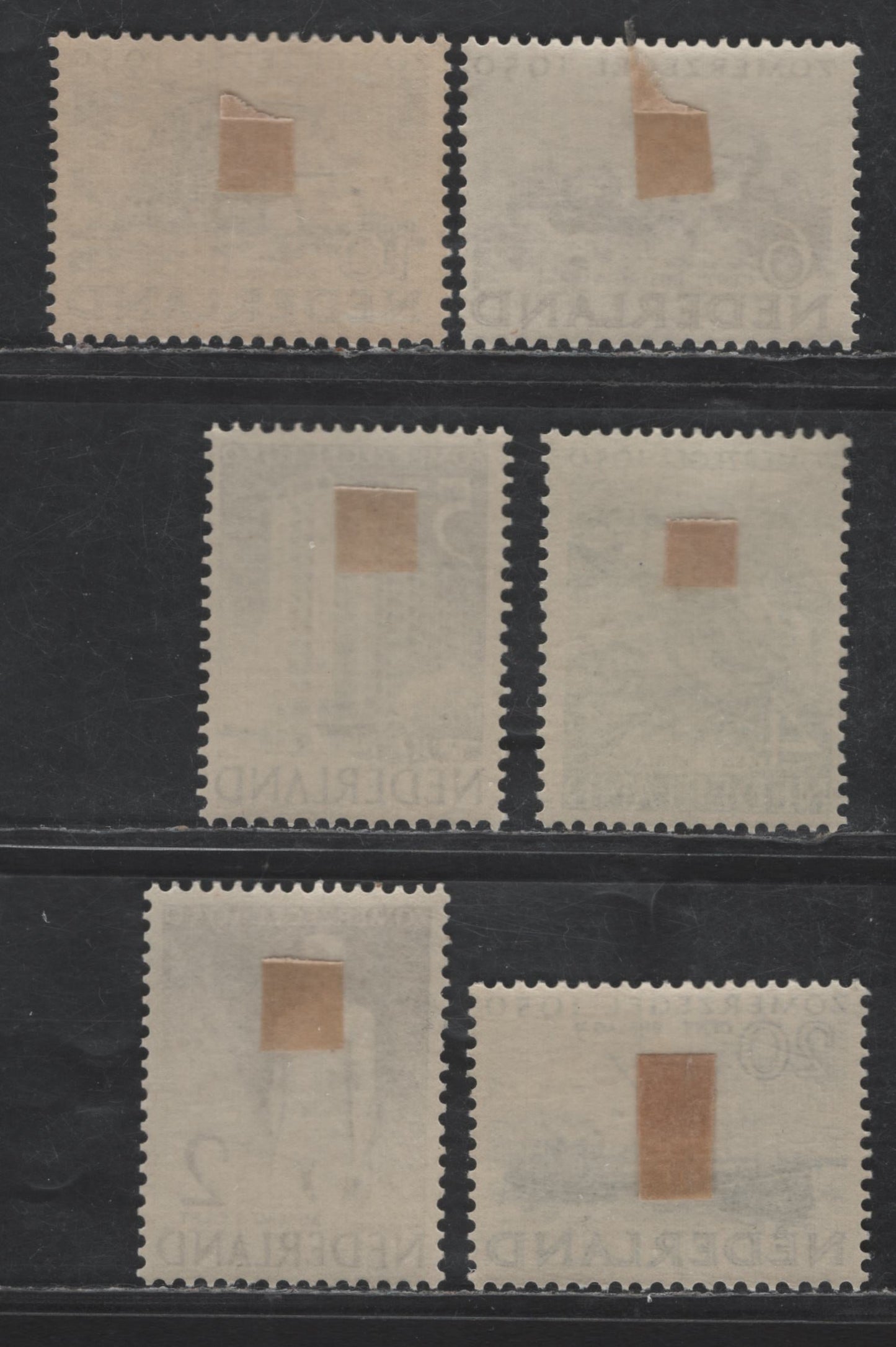 Lot 332 Netherlands SC#B208-B213 2c+2c - 20c+5c Dark Brown - Deep Blue Figure From PPT Monument - Grain Binder, 1950 Semi Postal Issue, 6 VFOG Singles