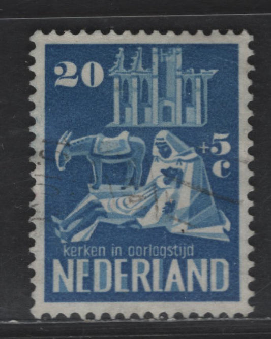 Lot 334 Netherlands SC#B218 20c+5c Ultramarine Church Ruins & Good Samaritan, 1950 Semi Postal Issue, A Very Fine Used Single