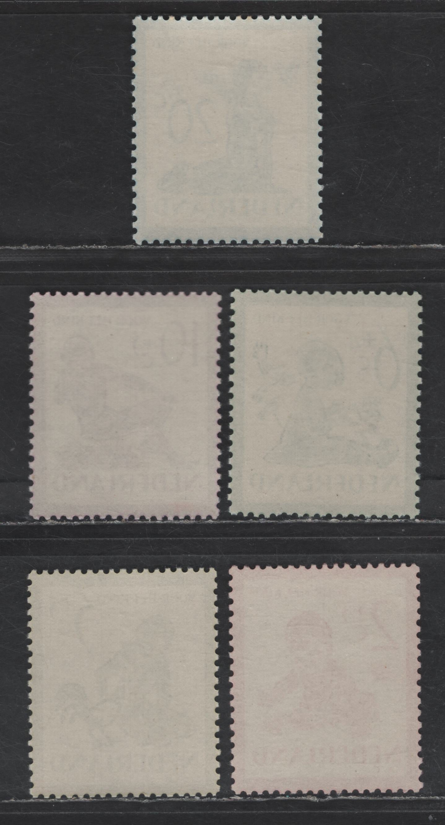 Lot 335 Netherlands SC#B219-B223 2c+3c - 20c+7c Carmine - Blue Baby & Bees - Girl,Butterfly & Toad, 1950 Semi Postal Issue, 5 VFNH Singles