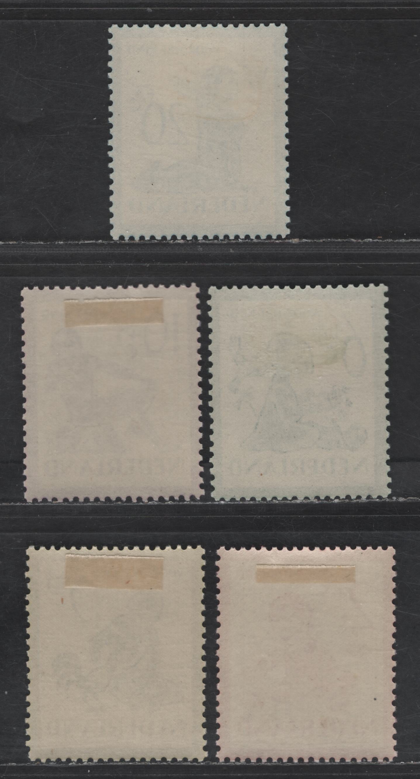 Lot 336 Netherlands SC#B219-B223 2c+3c - 20c+7c Carmine - Blue Baby & Bees - Girl,Butterfly & Toad, 1950 Semi Postal Issue, 5 VFOG Singles