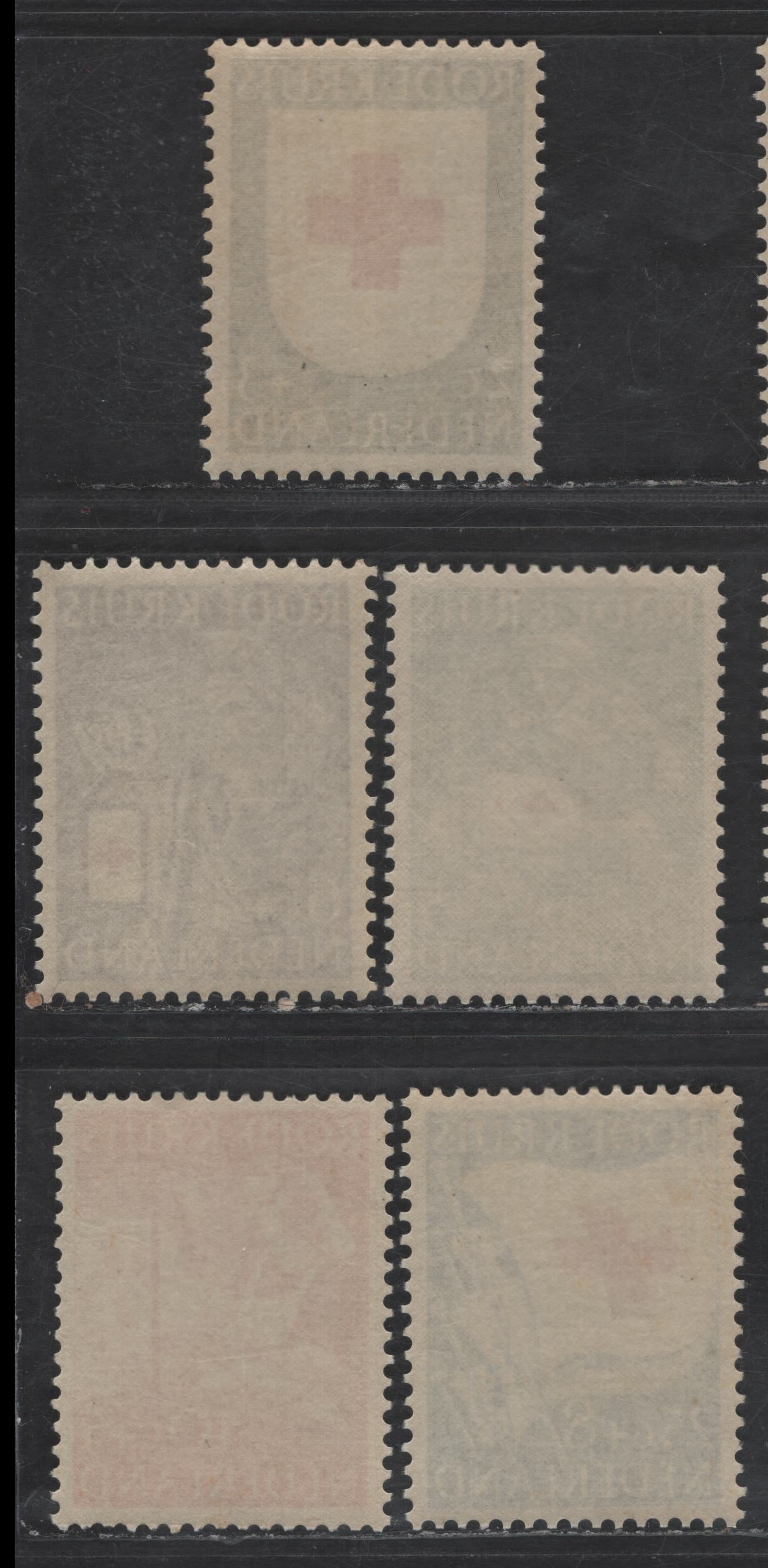 Lot 346 Netherlands SC#B254-B258 2c+3c - 25c+8c Dark Olive - Deep Blue Red Cross on Shield - Red Cross Flags, 1953 Semi Postal Issue, 5 VFNH Singles