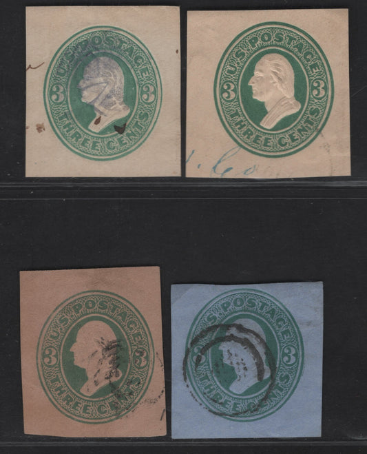 Lot 35 United States SC#U165-U167 3c Green & Light Green Franklin, 1874-1886 Plimpton Issue, 3 Fine Used Singles, Cream, Blue & Fawn Papers