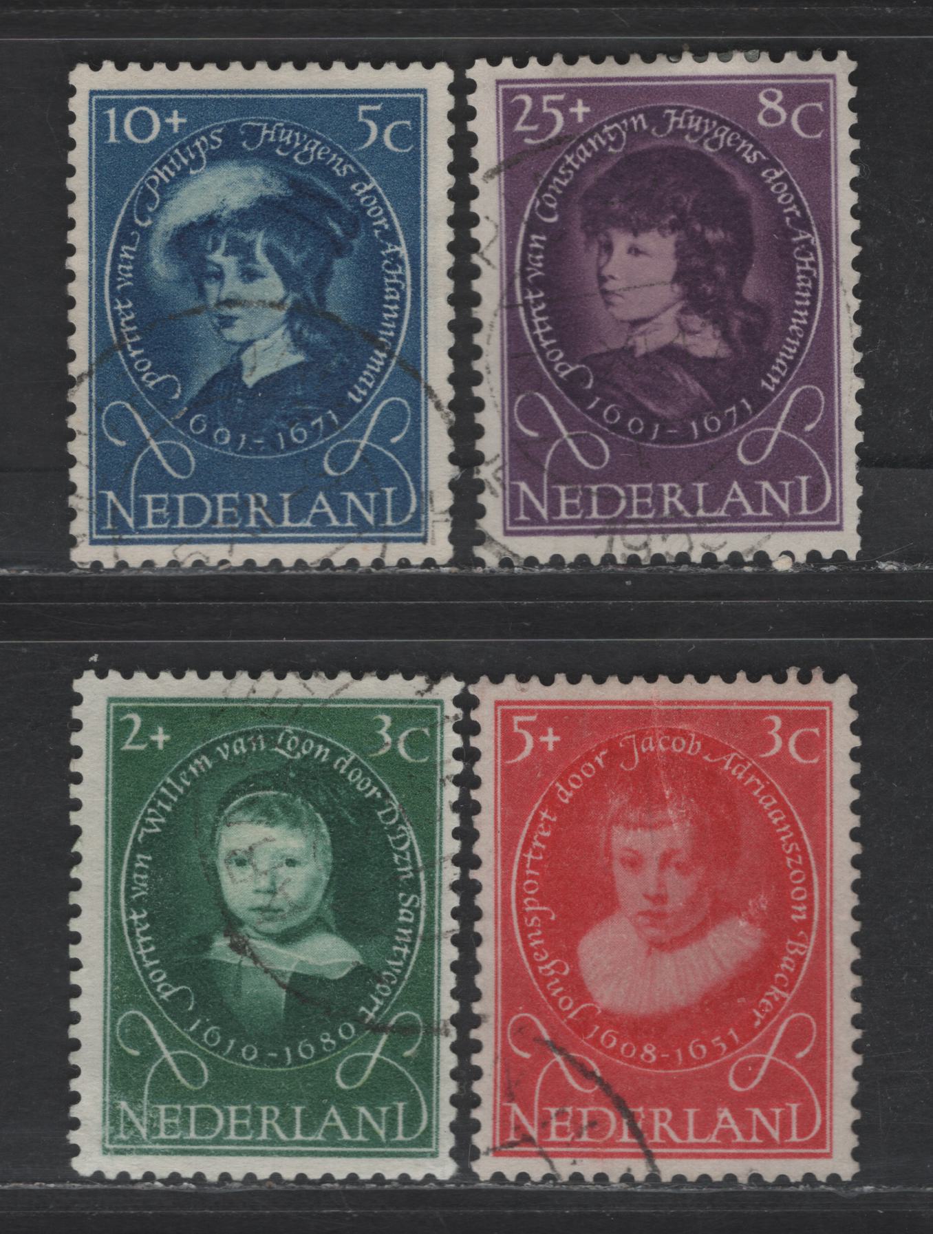 Lot 355 Netherlands SC#B286-B287, B289-B290 2c+3c - 25c+8c Dark Green - Purple Willem van Loon - Constantijn Huygens, 1955 Semi Postal Issue, 4 Very Fine Used Singles