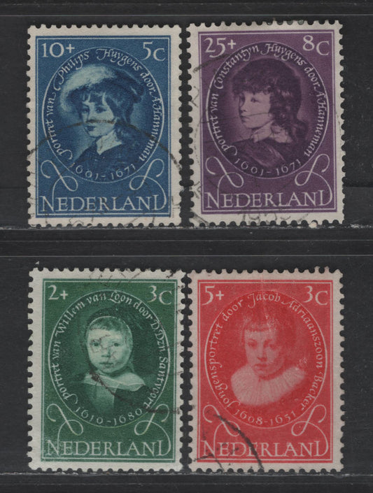 Lot 355 Netherlands SC#B286-B287, B289-B290 2c+3c - 25c+8c Dark Green - Purple Willem van Loon - Constantijn Huygens, 1955 Semi Postal Issue, 4 Very Fine Used Singles