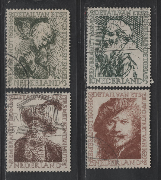 Lot 357 Netherlands SC#B292-B295 5c+3c - 25c+8c Olive Green  - Reddish Brown Young Tobias With Angel - Self Portrait of 1639, 1956 Semi Postal Issue, 4 Very Fine Used Singles