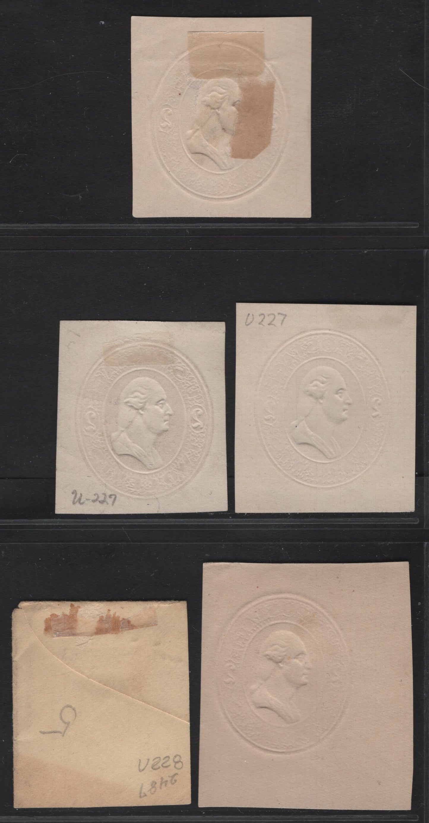 Lot 37 United States SC#U227-U228, U230 2c Red Washington, 1883 Plimpton Issue, 3 Very Fine Used Singles, White, Amber & Fawn Papers