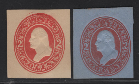 Lot 38 United States SC#U228-U229 2c Red Washington, 1883 Plimpton Issue, 2 Fine/Very Fine Unused Singles, Amber & Blue Papers