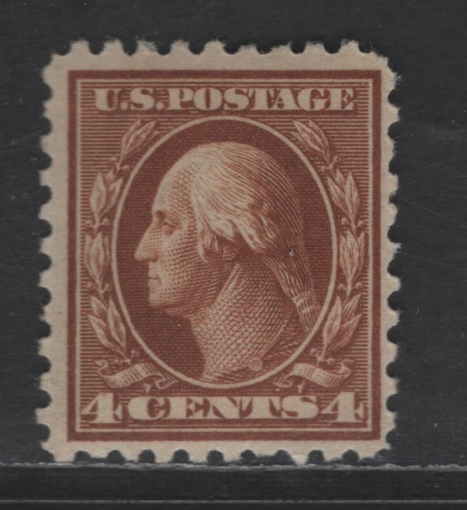 Lot 388 United States Of America SC#427 4c Yellow Brown George Washington, 1908-1920 Washington-Franklin Issue, A VFOG Single Perf. 10, Wmk Single Lined USPS