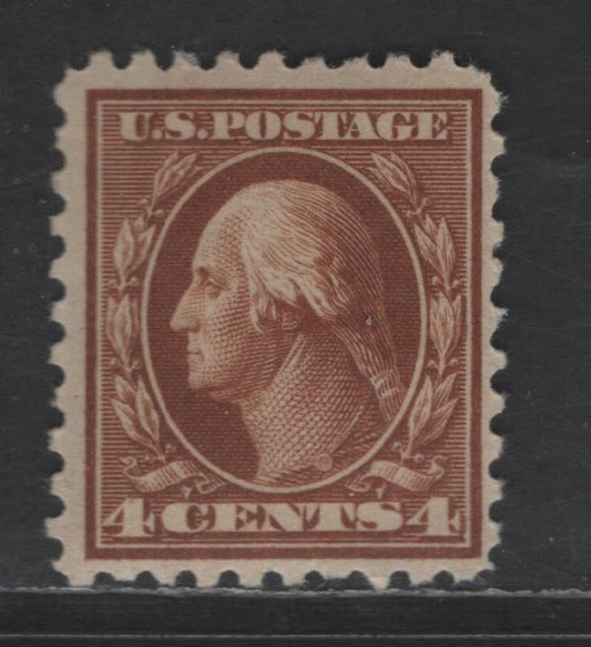 Lot 388 United States Of America SC#427 4c Yellow Brown George Washington, 1908-1920 Washington-Franklin Issue, A VFOG Single Perf. 10, Wmk Single Lined USPS