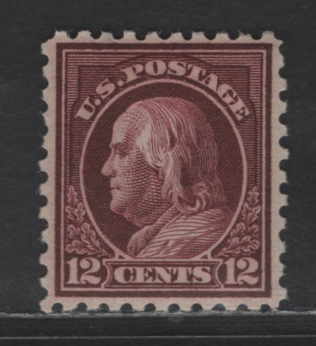 Lot 389 United States Of America SC#435 12c Claret Brown Benjamin Franklin, 1908-1920 Washington-Franklin Issue, A VFOG Single Perf. 10, Wmk Single Lined USPS