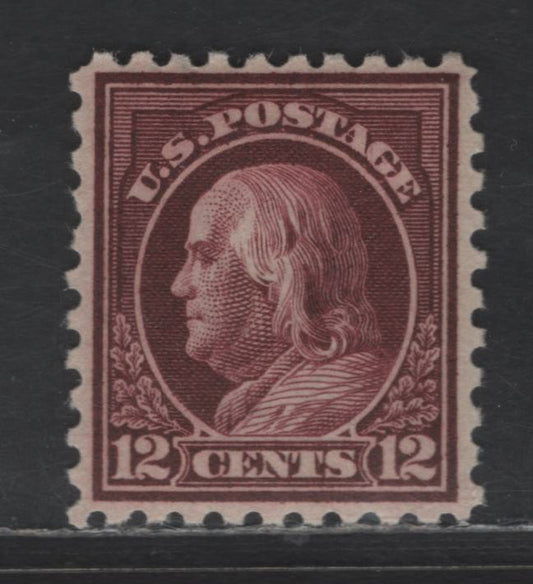 Lot 389 United States Of America SC#435 12c Claret Brown Benjamin Franklin, 1908-1920 Washington-Franklin Issue, A VFOG Single Perf. 10, Wmk Single Lined USPS