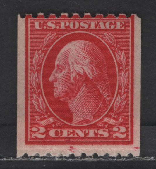 Lot 393 United States Of America SC#442 2c Carmine George Washington, 1908-1920 Washington-Franklin Issue, A VGOG Single Paste-Up Single, Perf. 10 Horizontally, Wmk Single Lined USPS