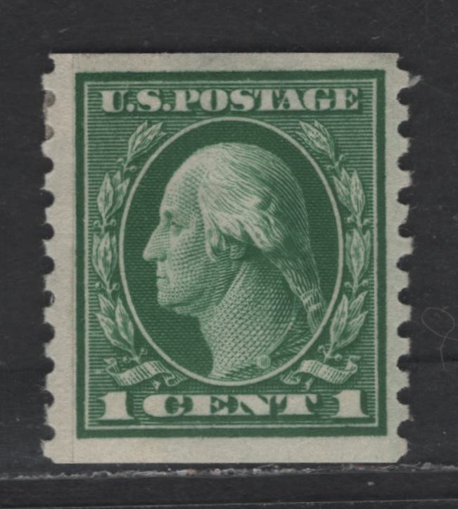 Lot 395 United States Of America SC#443 1c Green George Washington, 1908-1920 Washington-Franklin Issue, A VFOG Single Flat Plate Paste-Up Coil, Perf. 10 Vertically, Wmk Single Lined USPS