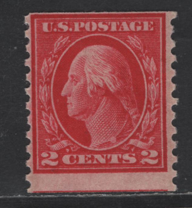 Lot 396 United States Of America SC#444 2c Carmine George Washington, 1908-1920 Washington-Franklin Issue, A Fine OG Single Flat Plate Coil, Perf. 10 Vertically, Wmk Single Lined USPS, Type 1