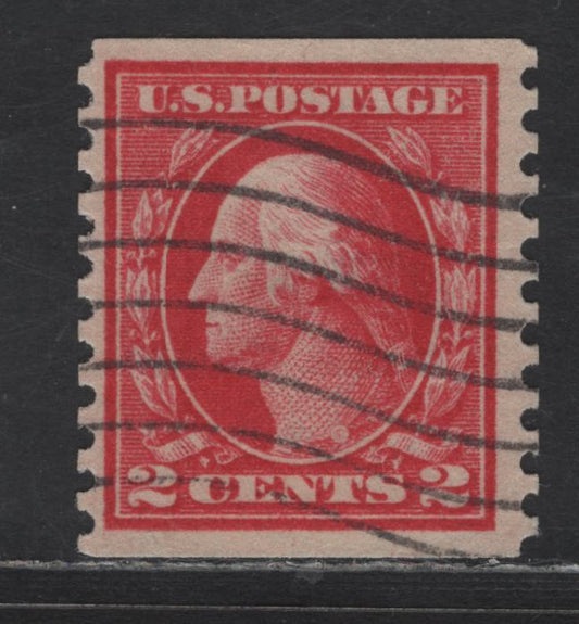 Lot 397 United States Of America SC#444 2c Pale Carmine George Washington, 1908-1920 Washington-Franklin Issue, A Fine Used Single Flat Plate Coil, Perf. 10 Vertically, Wmk Single Lined USPS, Type 1