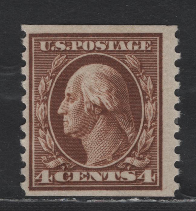 Lot 398 United States Of America SC#446 4c Brown George Washington, 1908-1920 Washington-Franklin Issue, A Fine OG Single Flat Plate Coil, Perf. 10 Vertically, Wmk Single Lined USPS