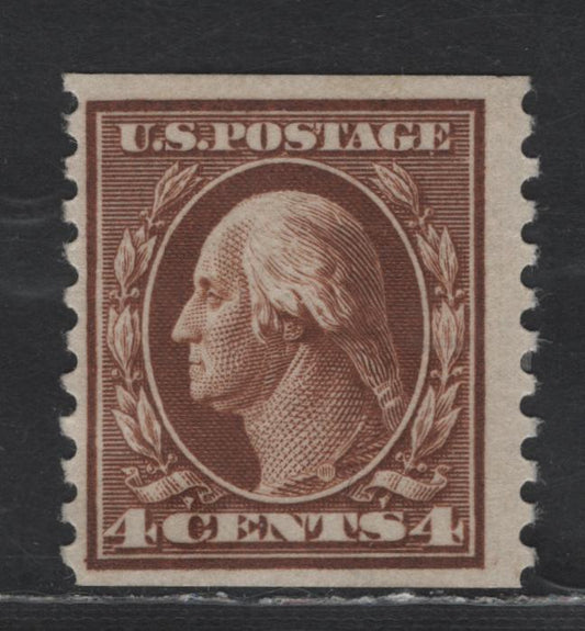 Lot 398 United States Of America SC#446 4c Brown George Washington, 1908-1920 Washington-Franklin Issue, A Fine OG Single Flat Plate Coil, Perf. 10 Vertically, Wmk Single Lined USPS