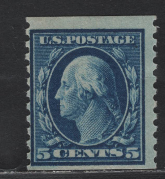 Lot 399 United States Of America SC#447 5c Dark Blue George Washington, 1908-1920 Washington-Franklin Issue, A Fine OG Single Flat Plate Coil, Perf. 10 Vertically, Wmk Single Lined USPS