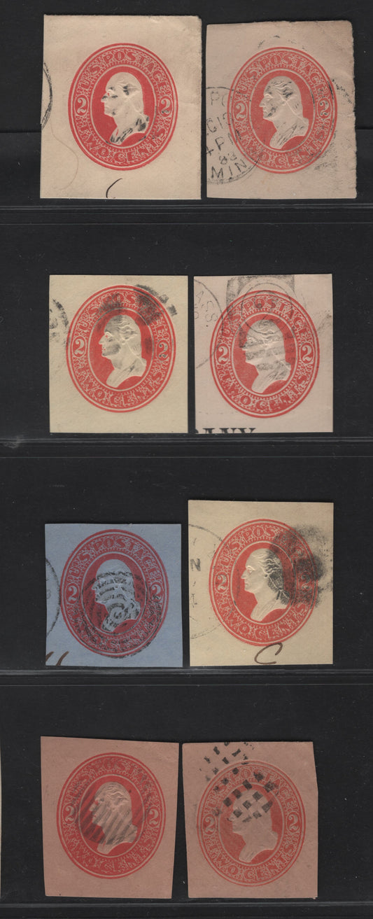 Lot 40 United States SC#U227-U230 2c Red & Pale Red Washington, 1883 Plimpton Issue, 4 Fine/Very Fine Used Singles, White, Amber, Fawn & Bluer Papers