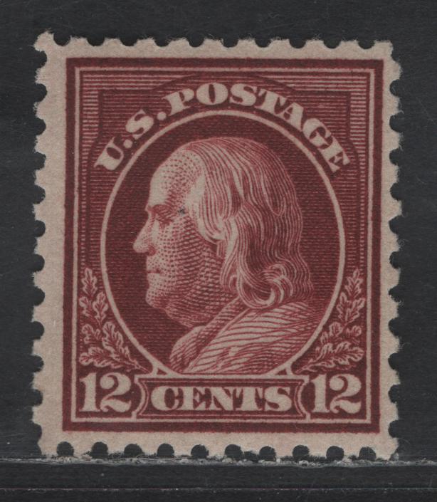 Lot 407 United States Of America SC#474 12c Claret Brown Benjamin Franklin, 1908-1920 Washington-Franklin Issue, A Fine OG Single Perf. 10, Unwatermarked