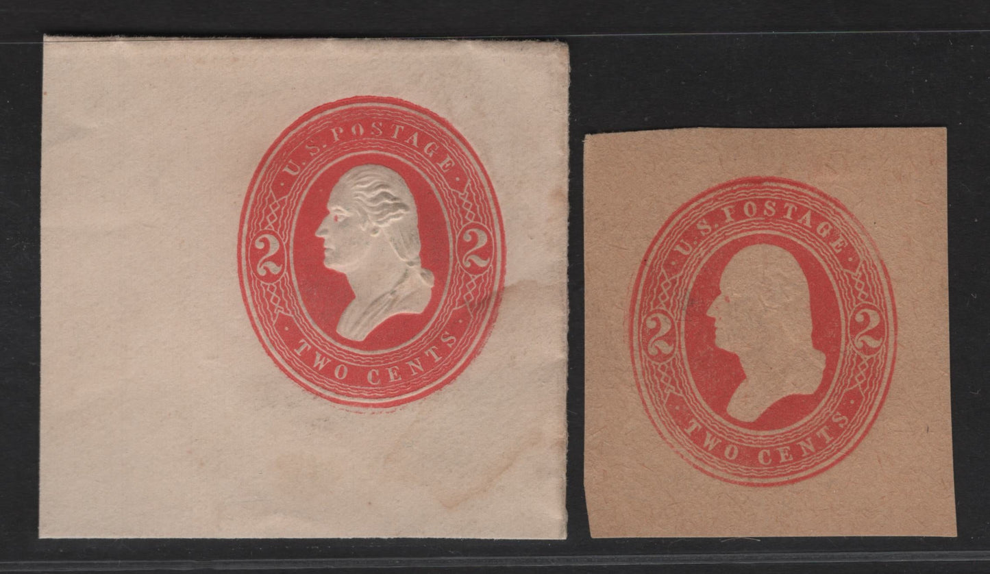 Lot 41 United States SC#U231, W235 2c Red Washington, 1883-1886 Washington Issue, 2 Very Fine Unused Singles, White & Cream Papers and Wrapper on Manilla