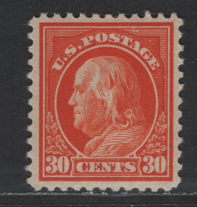 Lot 416 United States Of America SC#516 30c Deep Red Orange Benjamin Franklin, 1908-1920 Washington-Franklin Issue, A VFOG Single Perf. 11, Unwatermarked