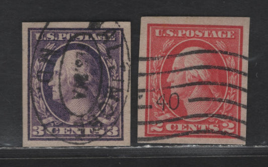Lot 426 United States Of America SC#482, 484 2c-3c Rose Carmine & Violet George Washington, 1908-1920 Washington-Franklin Issue, 2 VF Used Singles Imperforate, Unwatermarked