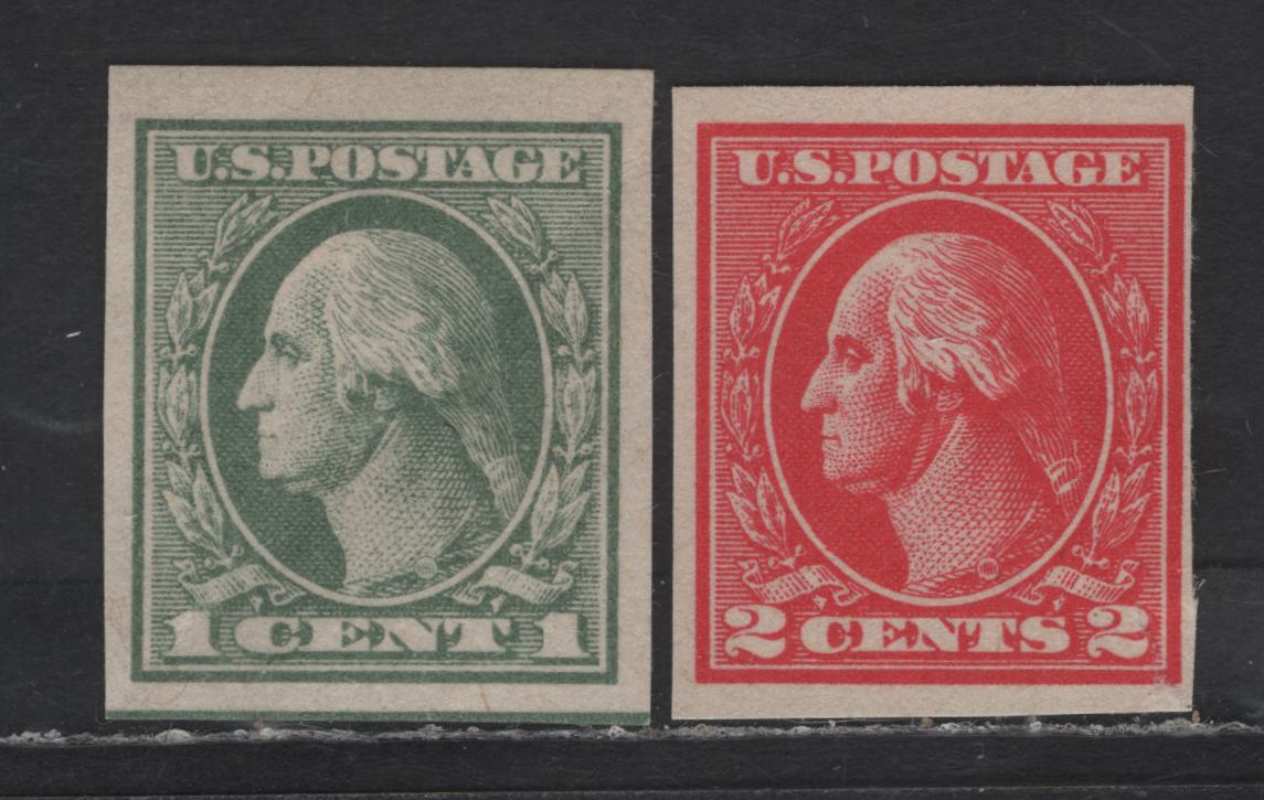 Lot 431 United States Of America SC#531, 533 1c-2c Grey Green & Pale Carmine George Washington, 1908-1920 Washington-Franklin Issue, 2 VGOG Singles Imperforate, Offset Printing, 2c Is Type V, 1c With Diagonal Crease & 2c With Small Tear At Lower Right
