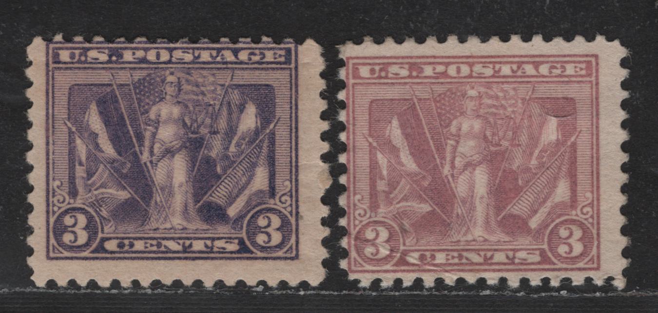 Lot 436 United States SC#537b, 537i 3c Violet, Light Reddish Violet , 1919 Victory Issue, 2 FOG and Part OG Singles, Perf 11, Flat Plate Printing