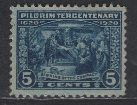 Lot 440 United States SC#550 5c Deep Blue Signing of the Compact, 1920 Pilgrim Tercentenary Issue, A VFOG Single, Unwatermarked, Perf 11