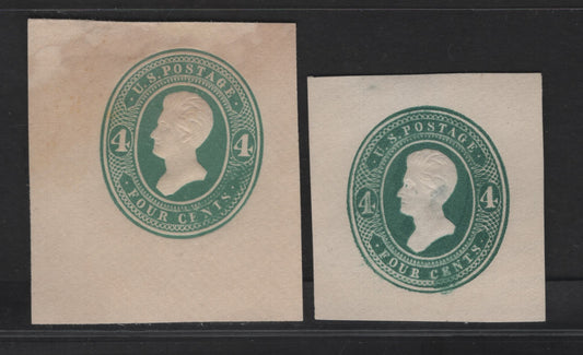 Lot 44 United States SC#U250, U256 4c Green Jackson, 1883-1886 Heads Issue, 2 Very Fine Unused Singles, White Paper, Dies 1 & 2