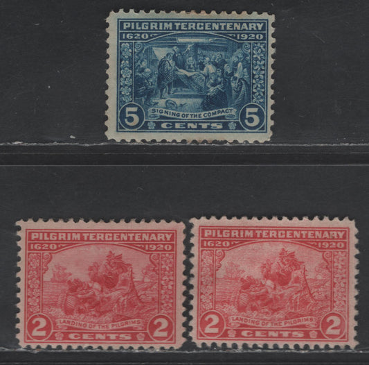 Lot 441 United States SC#549-550 2c - 5c Carmine Rose - Deep Blue Landing of the Pilgrims - Signing of the Compact, 1920 Pilgrim Tercentenary Issue, 3 F/VFOG Singles, Unwatermarked, Perf 11