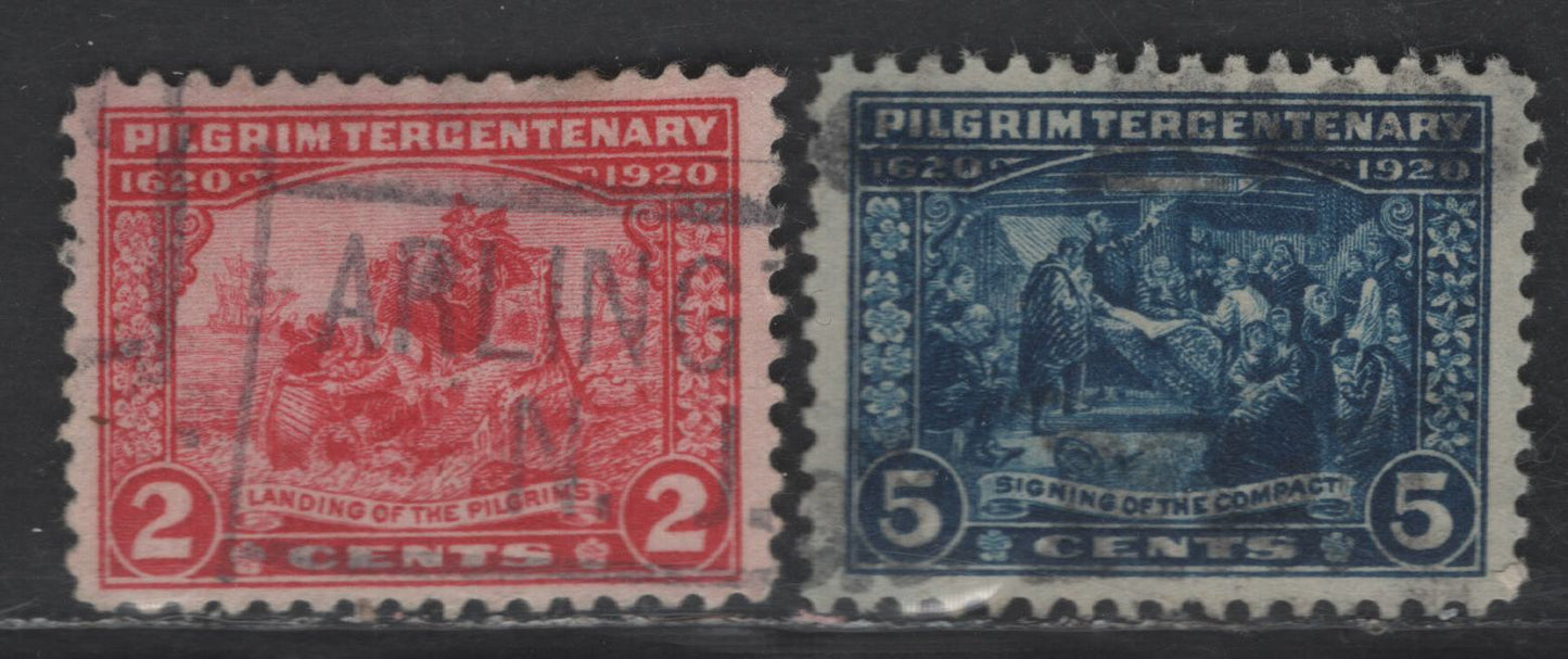 Lot 442 United States SC#549-550 2c - 5c Carmine Rose - Deep Blue Landing of the Pilgrims - Signing of the Compact, 1920 Pilgrim Tercentenary Issue, 2 Very Fine Used Singles, Unwatermarked, Perf 11