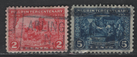 Lot 442 United States SC#549-550 2c - 5c Carmine Rose - Deep Blue Landing of the Pilgrims - Signing of the Compact, 1920 Pilgrim Tercentenary Issue, 2 Very Fine Used Singles, Unwatermarked, Perf 11
