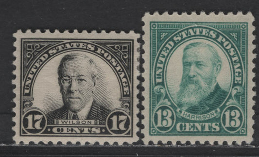 Lot 445 United States SC#622-623 13c - 17c Green & Black Benjamin Harrison -Woodrow Wilson, 1922-1925 Presidents Issue, 2 VFOG Singles, Perf 11